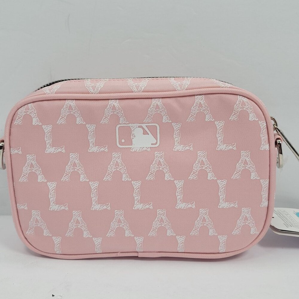 MLB LA Dodgers Pink Monogram Crossbody Bag With Zipper and Shoulder Strap - Picture 2 of 10